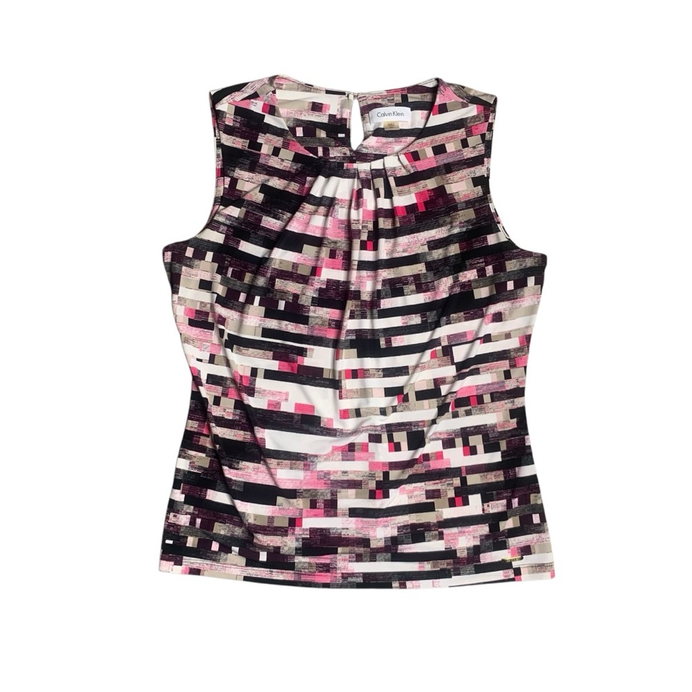 Calvin Klein Sleeveless multi colored Geometric Print Shell Top Blouse tank top